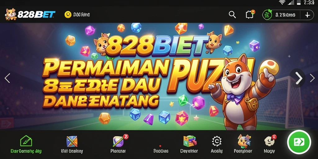 Tangkapan layar utama 828BET menampilkan gameplay puzzle yang seru.