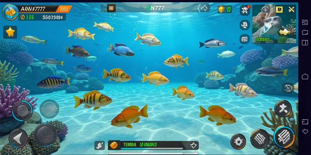 Tampilan gameplay AN777 yang menampilkan aksi tembak ikan seru.