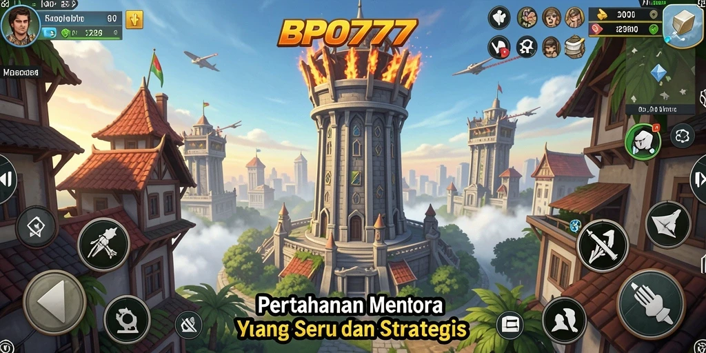 Screenshot utama BPO777 menampilkan aksi seru dalam gameplay Tower Defense.