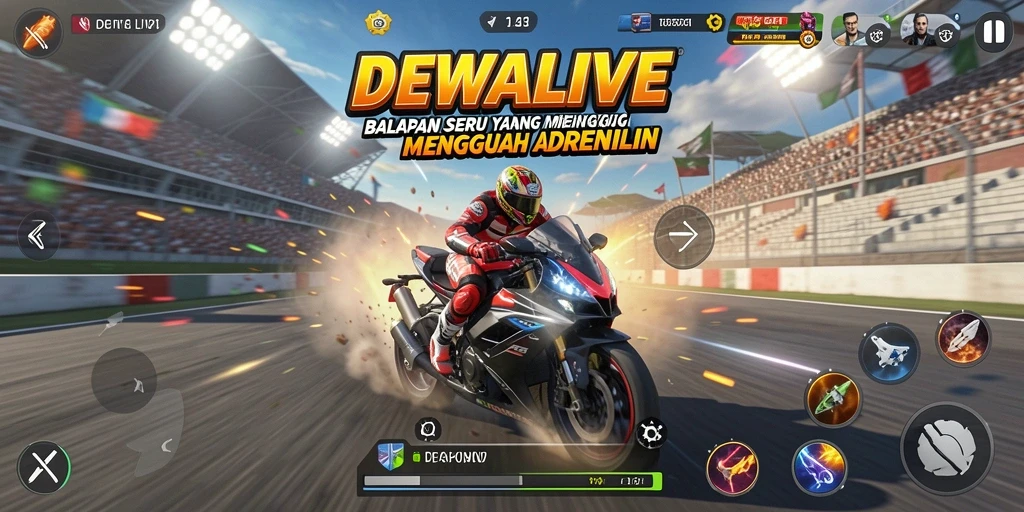 Gameplay seru DEWALIVE dengan mobil balap cepat.