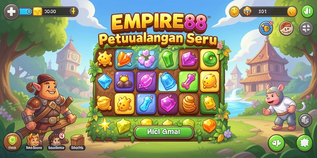 Menampilkan gameplay seru dalam <strong>EMPIRE88</strong> dengan berbagai tantangan Match-3.