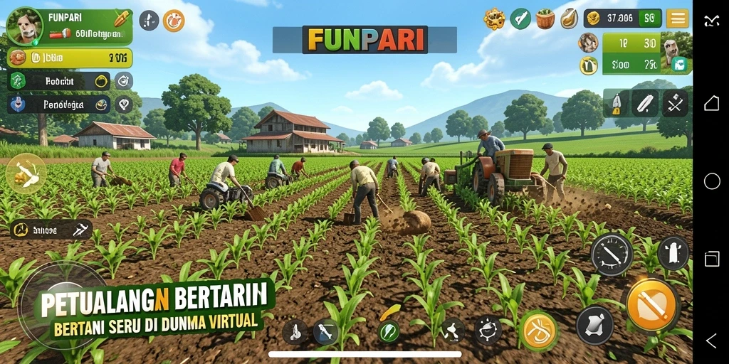 Tangkapan layar menampilkan gameplay seru dalam bertani di FUNPARI.