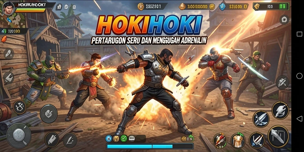 Tampilan action intens dari HOKIHOKI dengan karakter yang sedang bertempur.