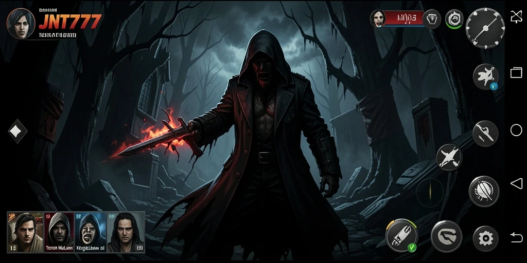 Screenshot gameplay menegangkan di JNT777 dengan suasana Horror.