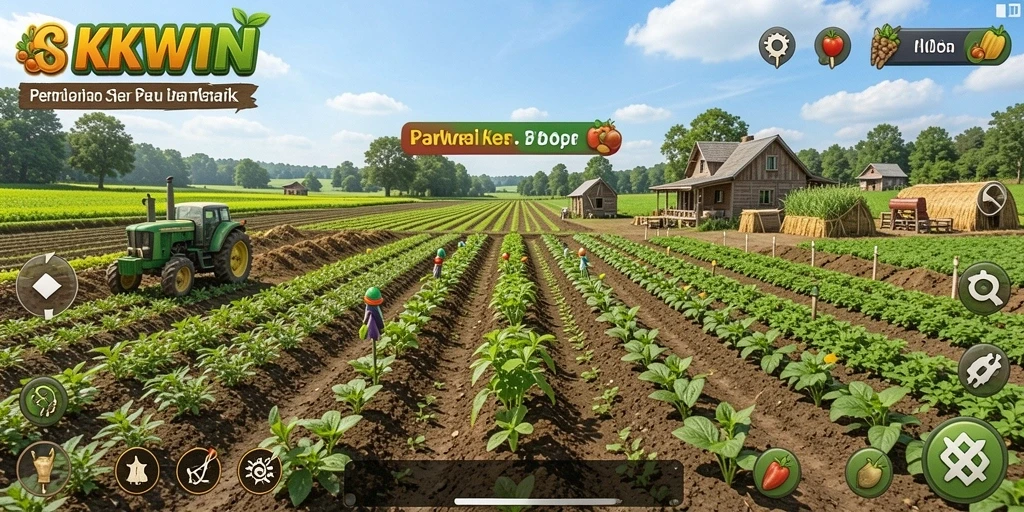 Screenshot gameplay KKWIN menampilkan aktivitas pertanian yang seru.