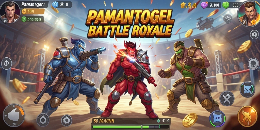 Screenshot utama PAMANTOGEL yang menunjukkan aksi Battle Royale yang intens.