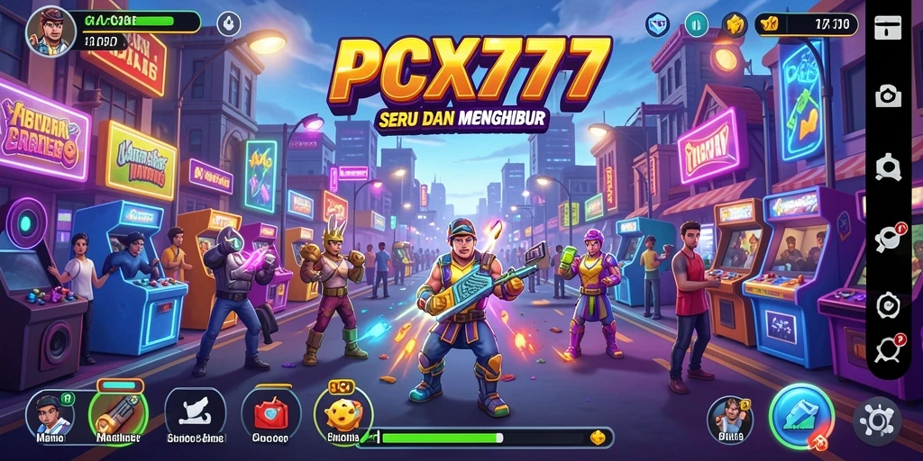 Tangkapan layar utama PCX777 menampilkan aksi seru dari gameplay arcade yang menantang.